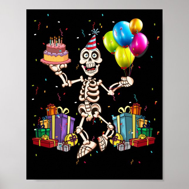 Halloween Birthday Party Outfit Skeleton Birthday Poster (Front)