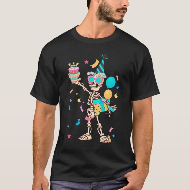 Halloween Birthday Party Outfit Skeleton Birthday T-Shirt (Front)