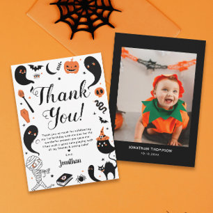 Halloween Birthday Party Photo Thank You Card