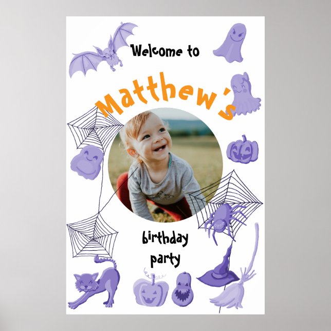 Halloween Birthday party Purple welcome poster (Front)