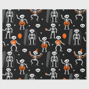 halloween birthday party skeleton coffin skull wrapping paper