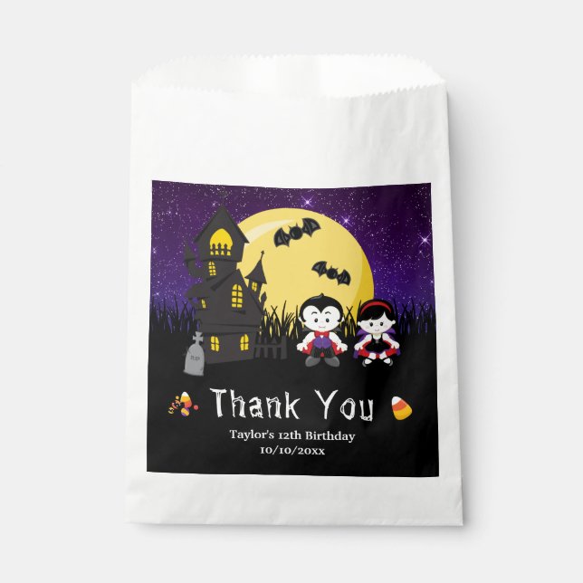 Halloween Birthday Party Vampires Purple Favour Bags (Front)