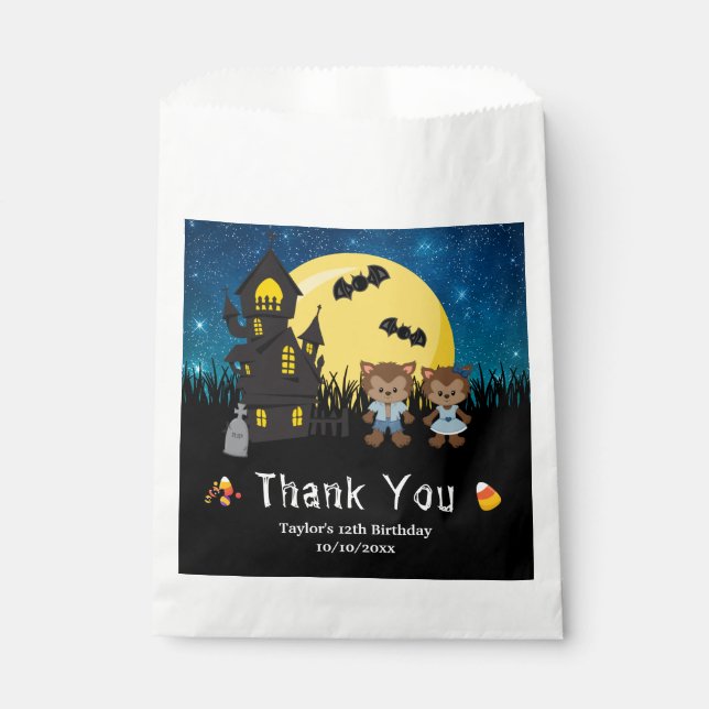 Halloween Birthday Party Werewolf Blue Favour Bags (Front)