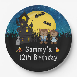 Halloween Birthday Party Werewolf Blue Paper Plate