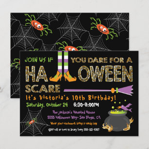 Halloween Birthday Party witch & cauldron Invitation