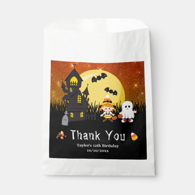 Halloween Birthday Party Witch Ghost Orange Favour Bags (Front)