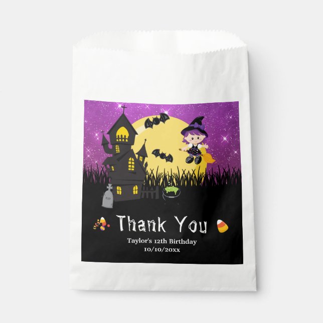 Halloween Birthday Party Witch Purple Favour Bags (Front)