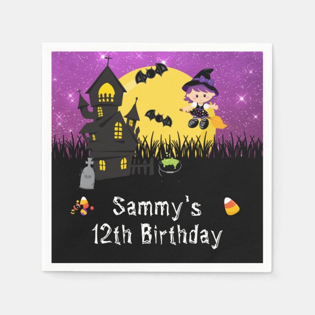 Halloween Birthday Party Witch Purple Napkin (Front)