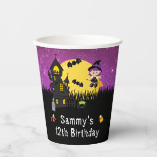 Halloween Birthday Party Witch Purple Paper Cups