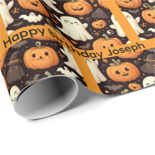 Halloween Birthday Personalise Name Boy or Girl Wrapping Paper