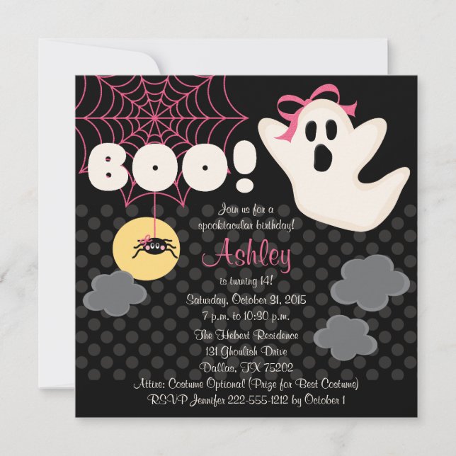 Halloween Birthday Pink Ghost Invitations (Front)