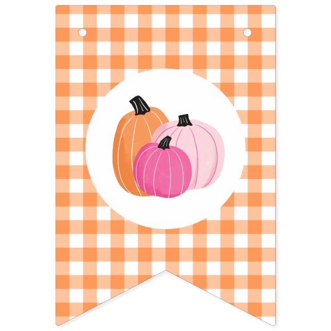 Halloween Birthday Pink Pumpkins orange plaid Bunting (First Flag)