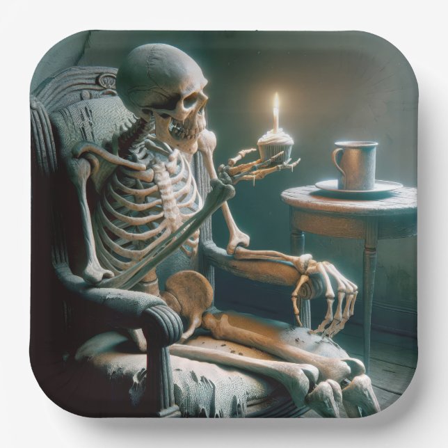 Halloween Birthday Skeleton  Paper Plate (Front)