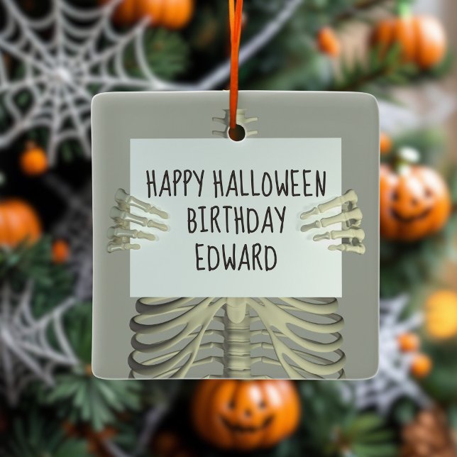 Halloween Birthday Skeleton Photo Ornament (A fun ornament for October 31st birthdays)