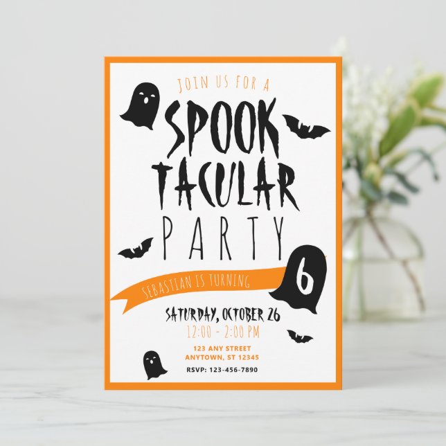 Halloween Birthday Spooktacular Ghosts and Bats Invitation (Standing Front)