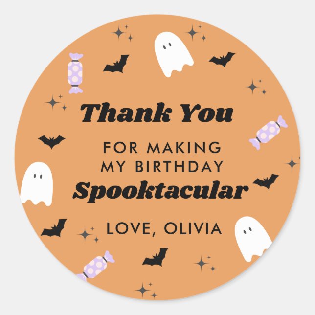 Halloween Birthday Spooktacular Thank you  Classic Round Sticker (Front)