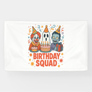 Halloween Birthday Squad Creepy Clown Ghost Zombie Banner