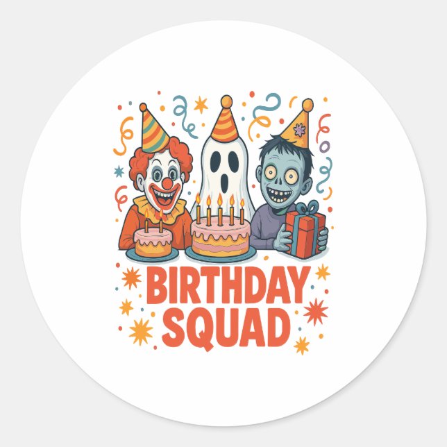 Halloween Birthday Squad Creepy Clown Ghost Zombie Classic Round Sticker (Front)