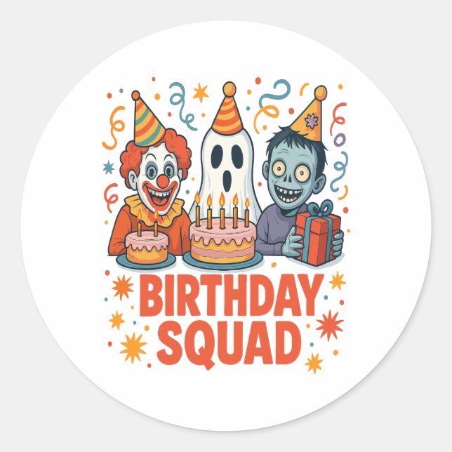 Halloween Birthday Squad Creepy Clown Ghost Zombie Classic Round Sticker (Front)