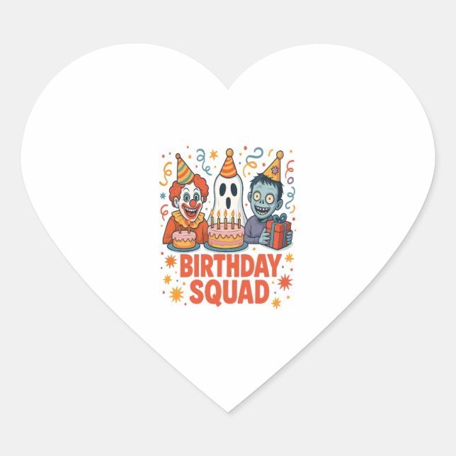 Halloween Birthday Squad Creepy Clown Ghost Zombie Heart Sticker (Front)