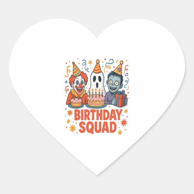 Halloween Birthday Squad Creepy Clown Ghost Zombie Heart Sticker (Front)