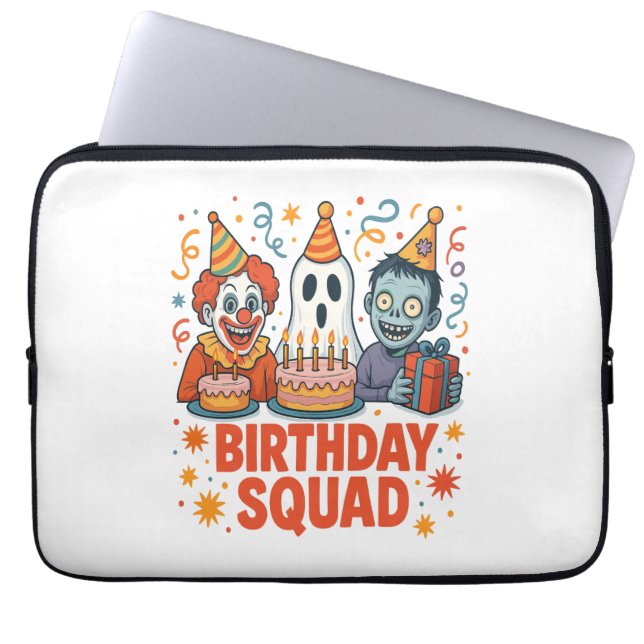 Halloween Birthday Squad Creepy Clown Ghost Zombie Laptop Sleeve (Front)