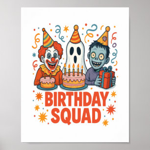Halloween Birthday Squad Creepy Clown Ghost Zombie Poster