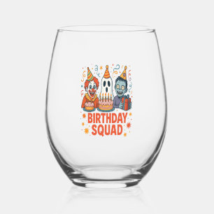 Halloween Birthday Squad Creepy Clown Ghost Zombie Stemless Wine Glass