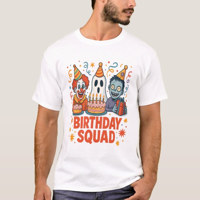 Halloween Birthday Squad Creepy Clown Ghost Zombie T-Shirt (Front)