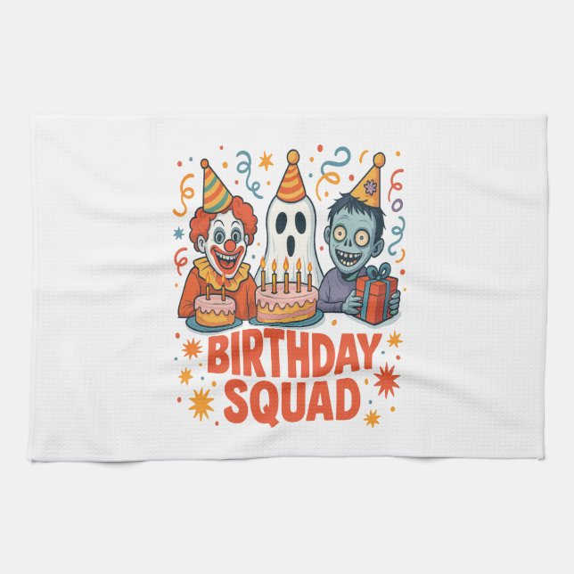 Halloween Birthday Squad Creepy Clown Ghost Zombie Tea Towel (Horizontal)