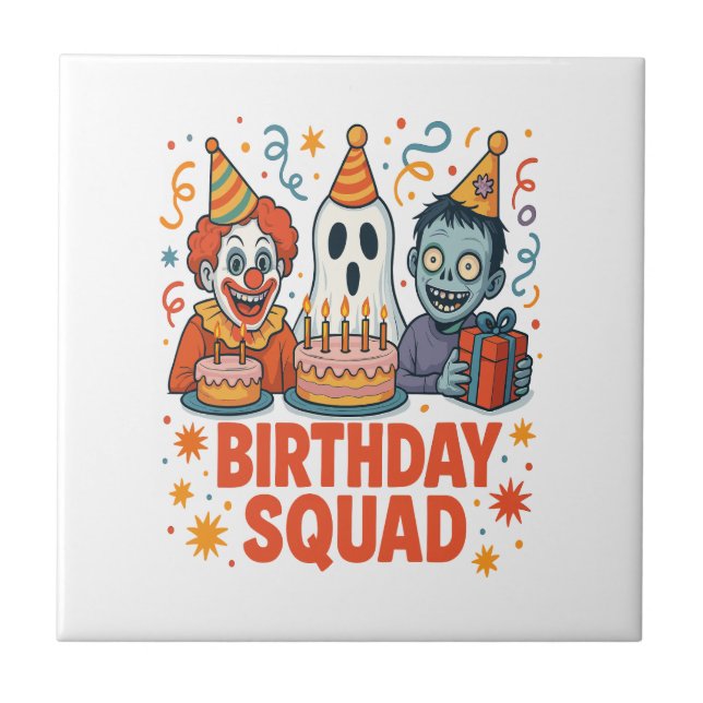 Halloween Birthday Squad Creepy Clown Ghost Zombie Tile (Front)