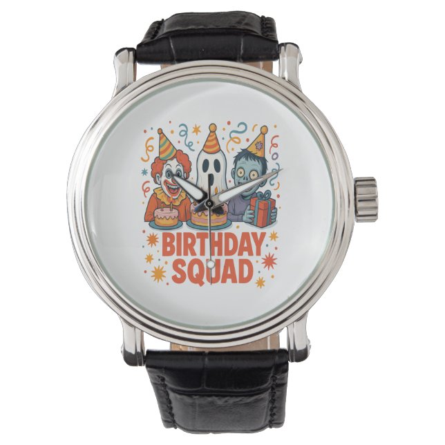 Halloween Birthday Squad Creepy Clown Ghost Zombie Watch (Front)