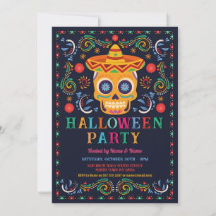 Halloween Birthday Sugar Skull Fiesta Mexican Invitation