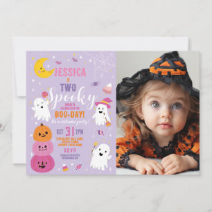 Halloween Birthday TWO Girls Party Ghosts Photo Invitation