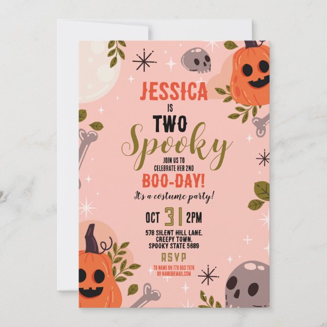 Halloween Birthday TWO Girls Party Ghosts Pink  Invitation (Front)