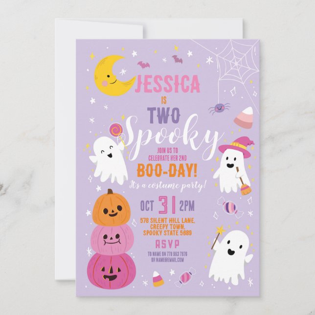 Halloween Birthday TWO Girls Party Ghosts Purple  Invitation (Front)