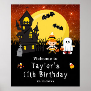Halloween Birthday Witch Ghost Orange Welcome Sign