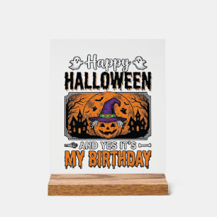 Halloween Birthday Witch Pumpkin Vintage Shirt Des Acrylic Sign