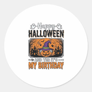 Halloween Birthday Witch Pumpkin Vintage Shirt Des Classic Round Sticker