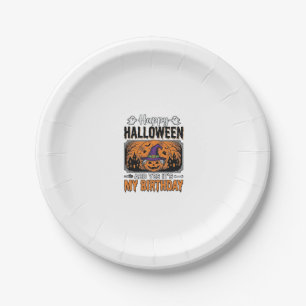 Halloween Birthday Witch Pumpkin Vintage Shirt Des Paper Plate