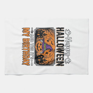 Halloween Birthday Witch Pumpkin Vintage Shirt Des Tea Towel