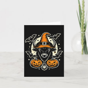 Halloween Bison Spooky Witch Hat And Pumpkins Art Card