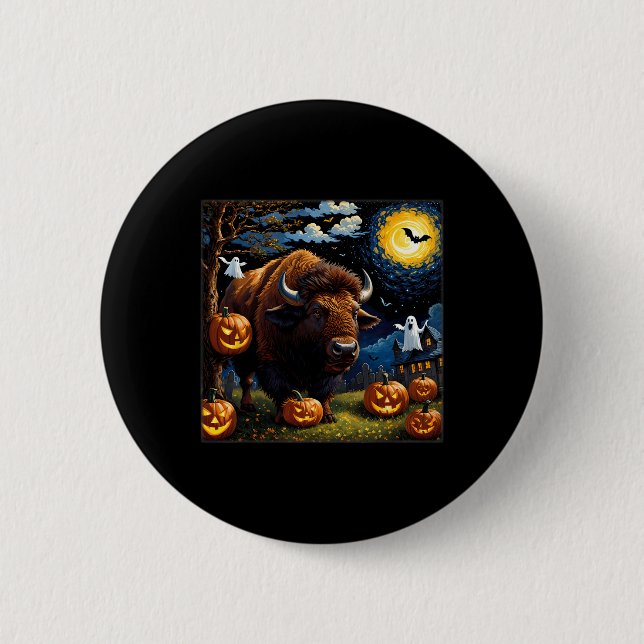 Halloween Bison Starry Night  6 Cm Round Badge (Front)