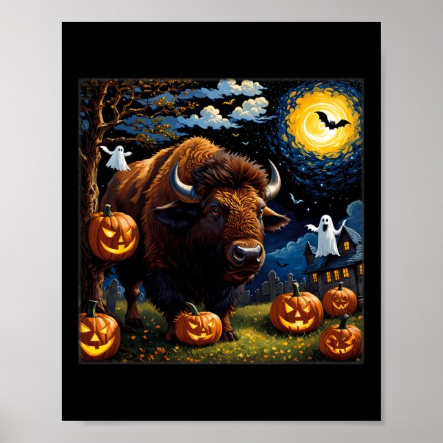 Halloween Bison Starry Night  Poster (Front)