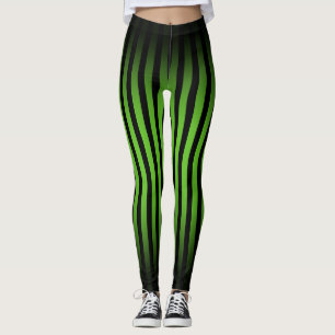 Halloween Black and green vertical stripes ombre Leggings
