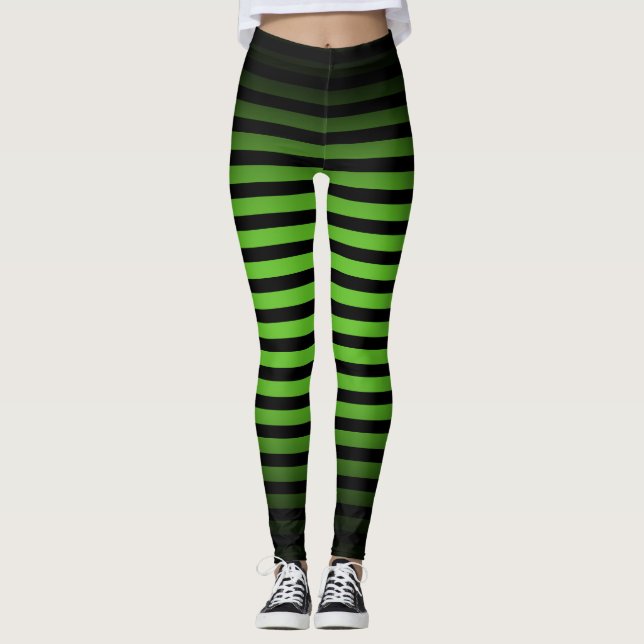 Halloween Black and green vertical stripes ombre Leggings (Front)