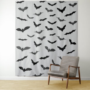Halloween Black and Grey Bats Pattern Tapestry