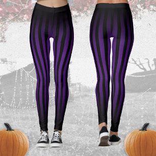 Halloween Black and purple vertical stripes ombre Leggings