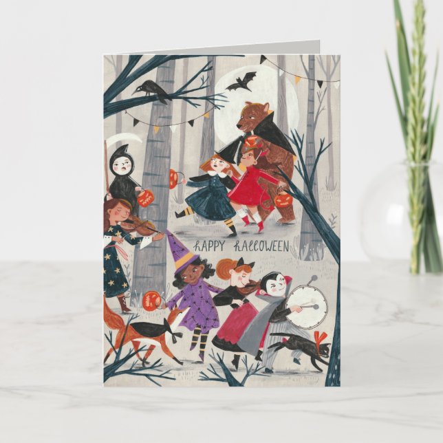 Halloween black and red costume parade card (Front)