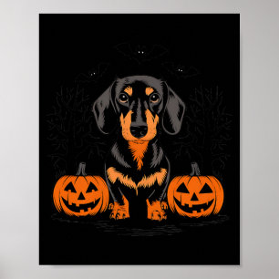 Halloween Black And Tan Dachshund Dog With Poster